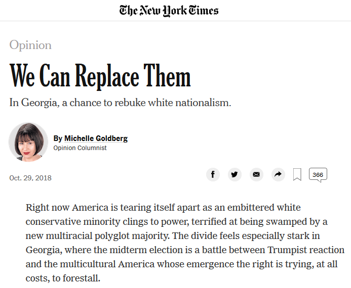 Michelle Goldberg writes: We Can Replace Them. In Georgia, a chance to rebuke white nationalism